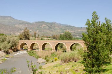 ORGIVA, İspanya - 16 Mayıs 2022 Yedi Göz Köprüsü yedi dairesel açıklığıyla ayırt edilir ve kırsal bölgenin doğal çevresini ortaya çıkarır.