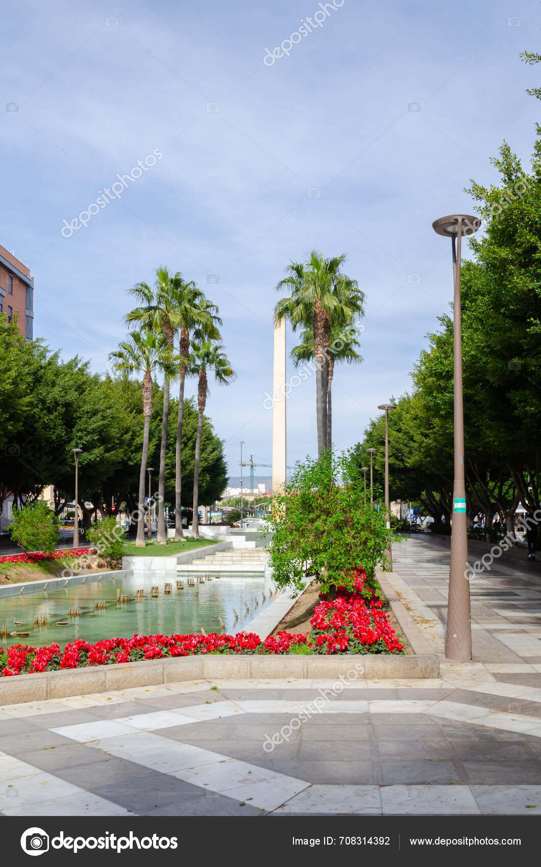 Almeria Spain February 2024 Obelisk Fountain Located Central Part ...