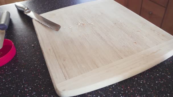 Preparing Peanut Butter Jelly Sandwich Wood Cutting Board — Stock Video
