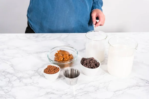 Ingredientes Para Preparar Sorvete Chocolate Balcão — Fotografia de Stock