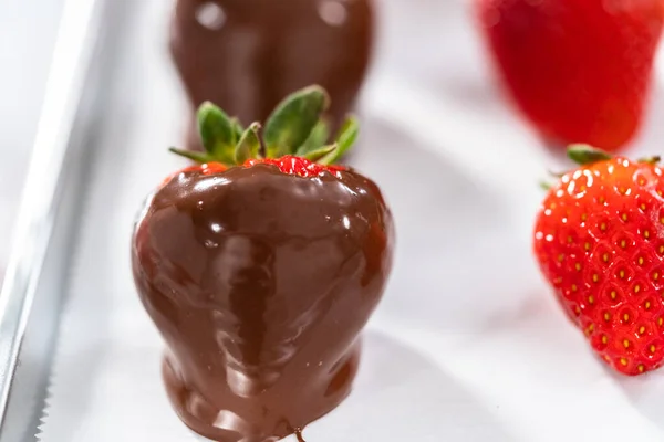 Ingredients Prepare Chocolate Dipped Strawberries — Stock Photo, Image