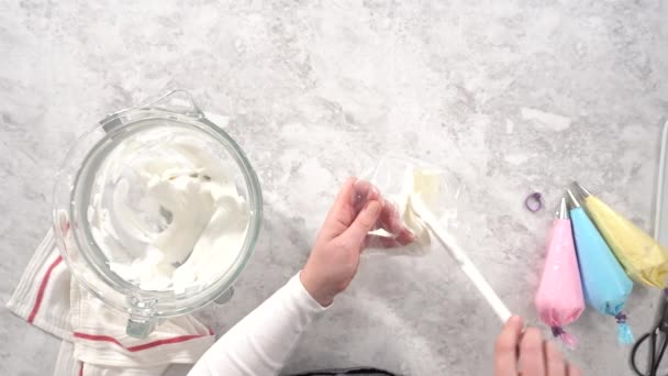 Flat Lay Step Step Transfering Meringue Mix Piping Bags Metal — Stock Video