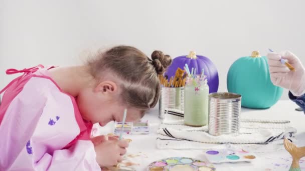 Step Step Little Girl Painting Mermaid Tails Seashells Acrylic Paint — Stock Video