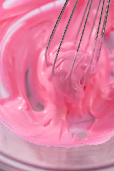 Mixing Pink Food Coloring Meringue Bake Easter Meringue Cookies — Stock Photo, Image