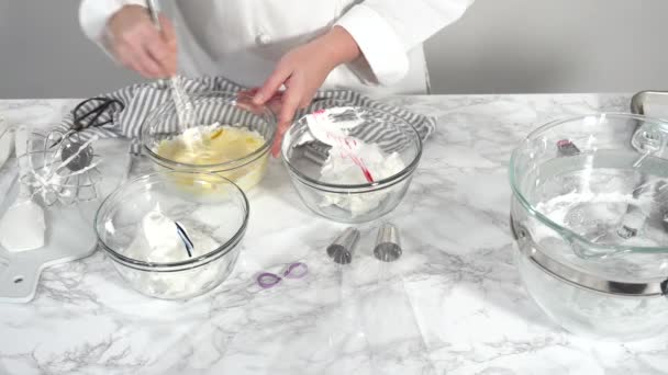Time Lapse Step Step Mixing Food Coloring Meringue Bake Unicorn — Stock Video