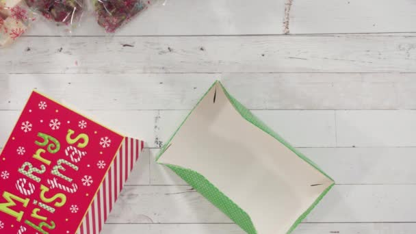 Пласка Лежала Крок Кроком Упаковка Саморобного Шматка Печива Різдвяну Подарункову — стокове відео