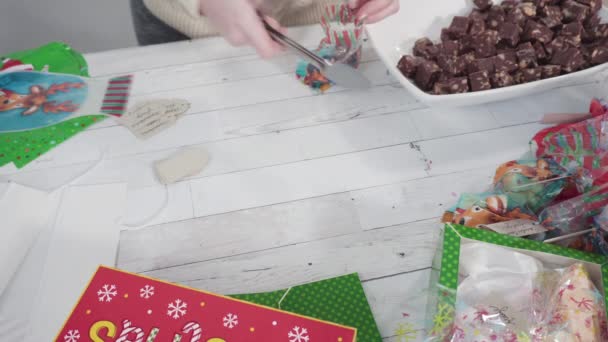 Step Step Packaging Homemade Macadamia Fudge Small Gift Bags — Stock Video