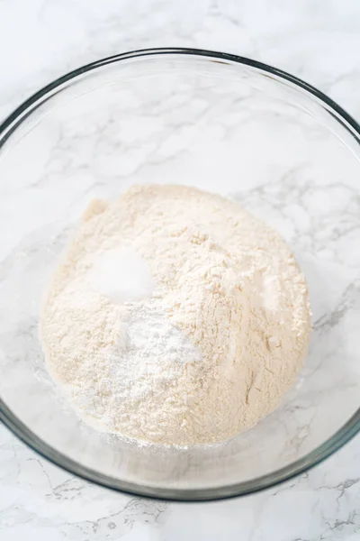 Lemon Wedge Cookies Lemon Glaze Mixing Dry Ingredients Hand Whisk — Stok fotoğraf