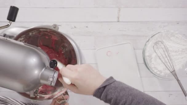 Desfasamento Temporal Deitado Preparação Creme Framboesa Creme Queijo Creme Cozinha — Vídeo de Stock