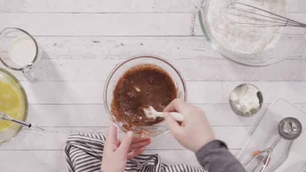Timpul Trece Plat Lay Amestecarea Ingredientelor Pentru Coace Ciocolată Brioșe — Videoclip de stoc