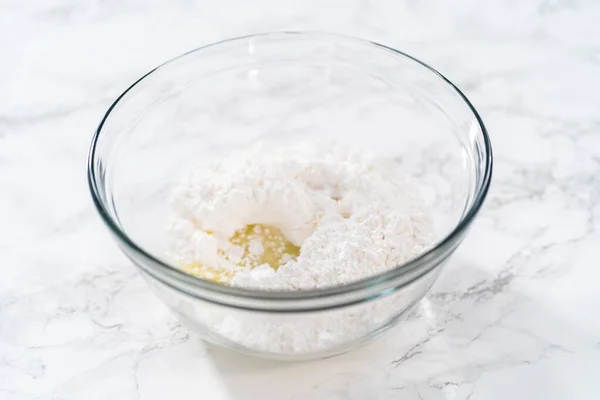 Mixing Ingredients Hand Mixer Large Mixing Bowl Make Lemon Glaze — Stockfoto