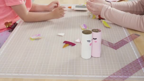 Stap Voor Stap Eenhoorns Maken Van Papier Lege Toiletrollen — Stockvideo