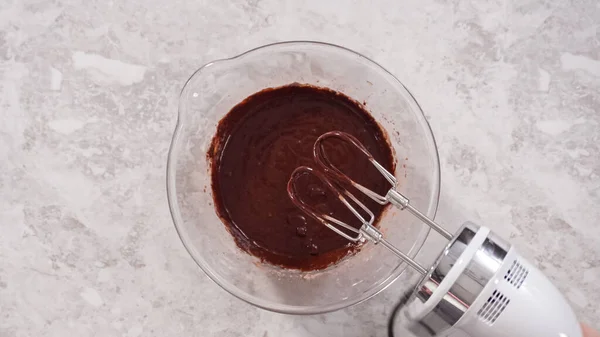 Piatto Passo Dopo Passo Ingredienti Miscelazione Cuocere Cupcake Cioccolato Arcobaleno — Foto Stock
