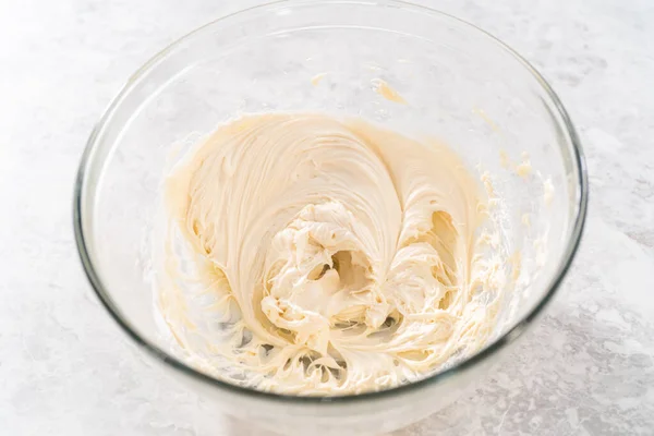 Mixing Ingredients Hand Mixer Large Mixing Bowl Make Cream Cheese — Stock Photo, Image