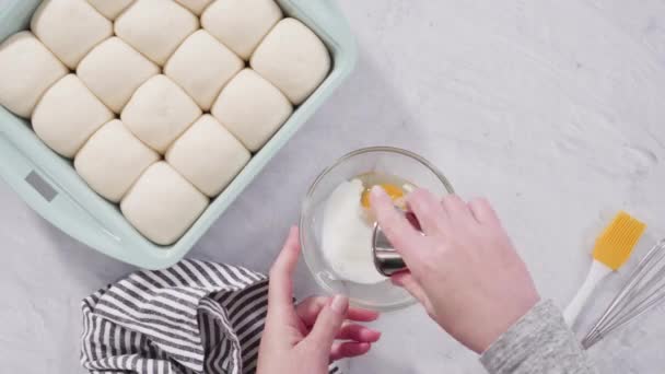 Time Lapse Flat Lay Preparing Dinner Rolls Frozen Dough Baking — Stock Video