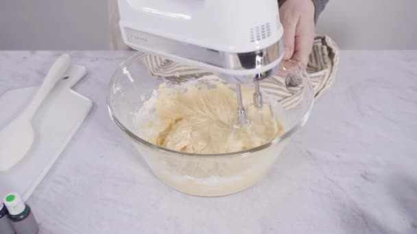 Step Step Mixing Ingredient Mixing Bowl Electric Mixer Bake Vanilla — Stock Video