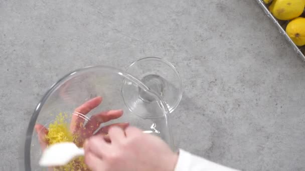 Плоский Лежал Шаг Шагом Изготовление Свежих Лимонов Выпечки Лимонного Клюквенного — стоковое видео