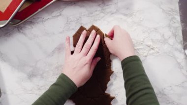 Düz yatıyordu. Adım adım. Zencefilli kurabiye hamurundan Noel kurabiyeleriyle şekiller kesiyorum..