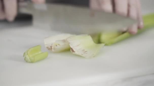 時間の経過 白いまな板に野菜を盛り付け ベジタリアン白豆のスープを作る — ストック動画