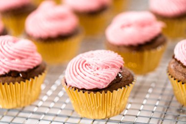 Ahududu krem peynirli kremalı çikolatalı kekler..