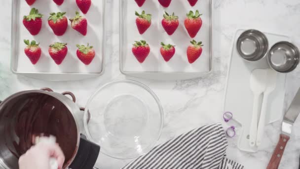 Пласка Лежала Крок Кроком Танення Шоколадних Чіпсів Приготування Шоколадної Зануреної — стокове відео