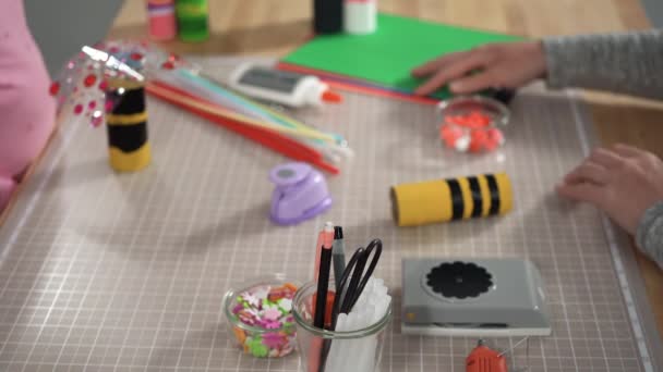 Close View Kids Papercraft Making Paper Bugs Out Empty Toilet — Vídeos de Stock