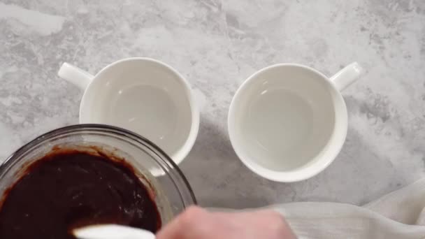 Time Lapse Flat Lay Step Step Pouring Chocolate Cake Batter — Video Stock