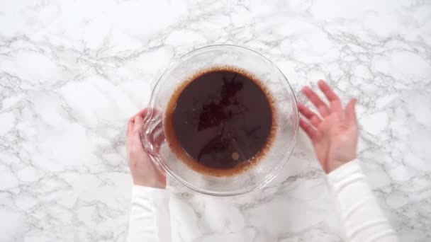 Flat Lay Preparing Chocolate Ganache Glass Mixing Bowl — Stock video