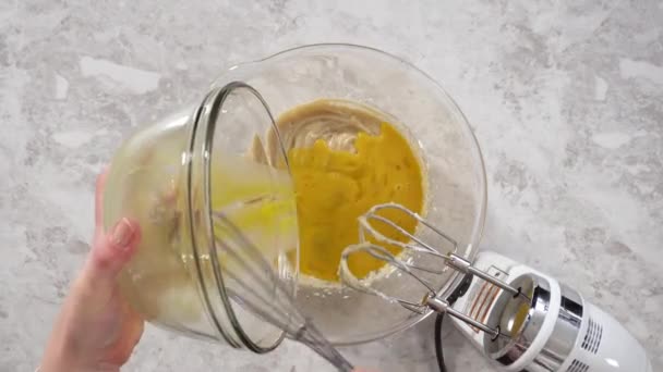 Time Lapse Flat Lay Mixing Ingredients Bake Unicorn Rainbow Chocolate — Αρχείο Βίντεο