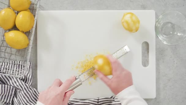 Düz Yatıyordu Limonlu Kek Pişirmek Için Organik Limonlar — Stok video