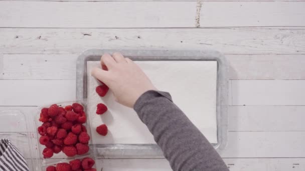Пласка Лежала Змішування Інгредієнтів Випікання Шоколадних Малинових Кексів — стокове відео
