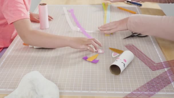 Step Step Making Unicorns Out Paper Empty Toilet Paper Rolls — Stock Video
