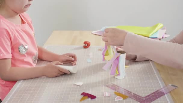 Zeitraffer Schritt Für Schritt Aus Papier Und Leeren Toilettenpapierrollen Einhörner — Stockvideo
