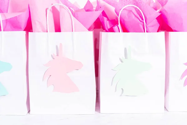 Unicorn Birthday party favor bags for a little girl\'s Birthday party.