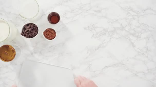 Time Lapse Flat Lay Ingredients Marble Counter Make Homemade Chocolate — Video