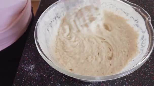 Mixing Ingredients Glass Mixing Bowl Make Homemade Pancakes — Stock Video