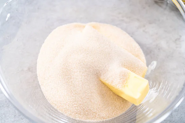 Mescolare Gli Ingredienti Nella Pastella Torta Libbra Limone — Foto Stock