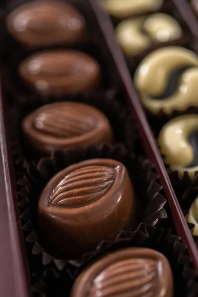 Bir Kutu Gurme Karışık Çikolatalar Büyük Bir Kutuda — Stok fotoğraf