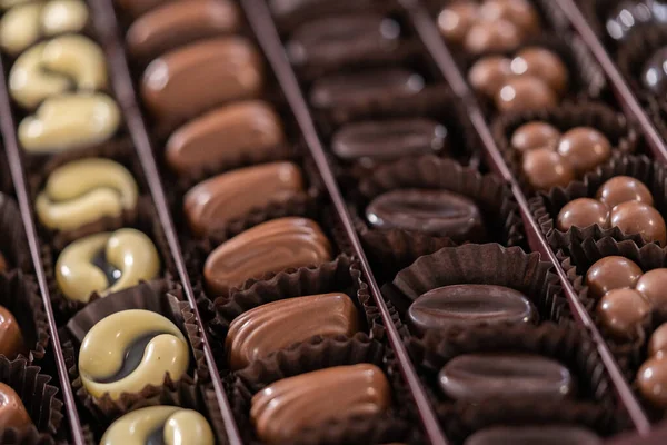 Æske Med Gourmet Assorterede Chokolader Stor Kasse - Stock-foto