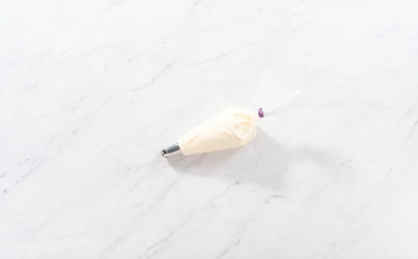 Flat Lay Homemade Whipped Cream Piping Bag Metal Tip — Stock Photo, Image