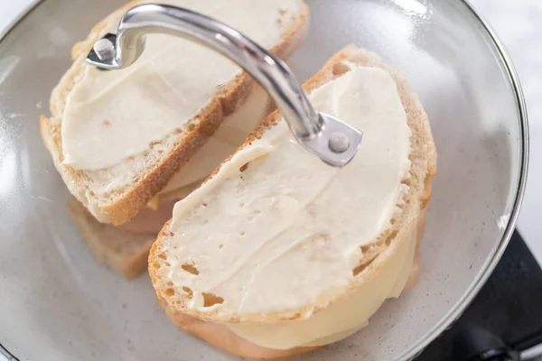Prepare Provolone Apple Grilled Cheese Sandwich Nonstick Frying Pan — Foto Stock