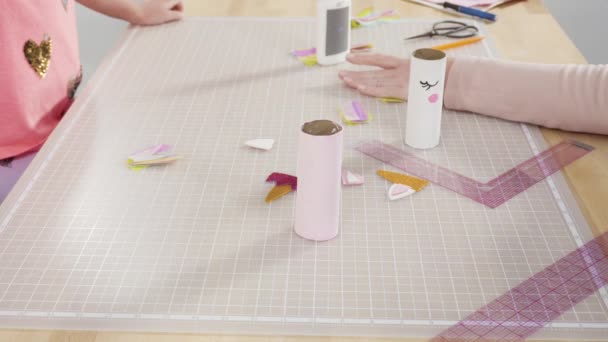 Step Step Making Unicorns Out Paper Empty Toilet Paper Rolls — Stock Video