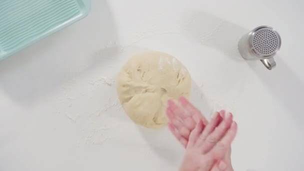 Time Lapse Flat Lay Baking Homemade Dinner Rolls Sourdough Starter — Stock Video