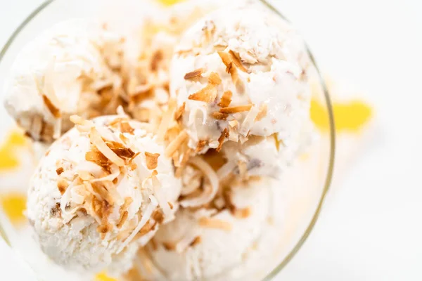 Homemade Coconut Ice Cream Garnished Roasted Coconut Flakes Glass Ice Royalty Free Stock Photos