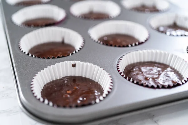 Випічка Шоколадних Кексів Перекусити Шоколадний Кекс Сковороду — стокове фото