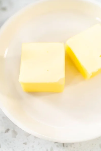 Measured Ingredients Glass Mixing Bowls Make Chocolate Pistachio Fudge — Zdjęcie stockowe
