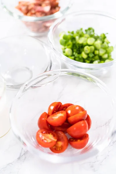 Ingredientes Para Preparar Mollete Huevo Tocino Queso — Foto de Stock