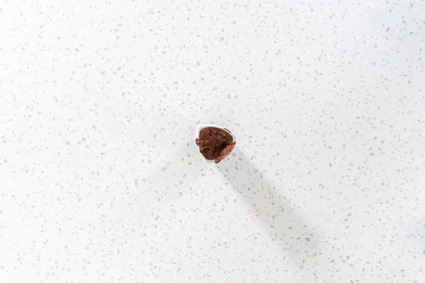 Flat Lay Melting Chocolate Chips Candy Melting Pot Make Chocolate — Photo