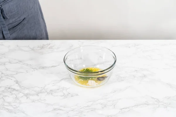 Mixing Ingredients Glass Mixing Bowl Prepare Butter Mixture Garlic Lobster —  Fotos de Stock