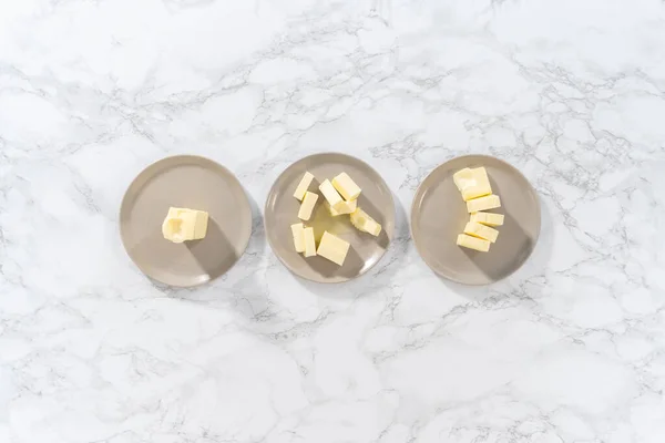 Flat Lay Softened Sticks Unsalted Butter Counter — ストック写真